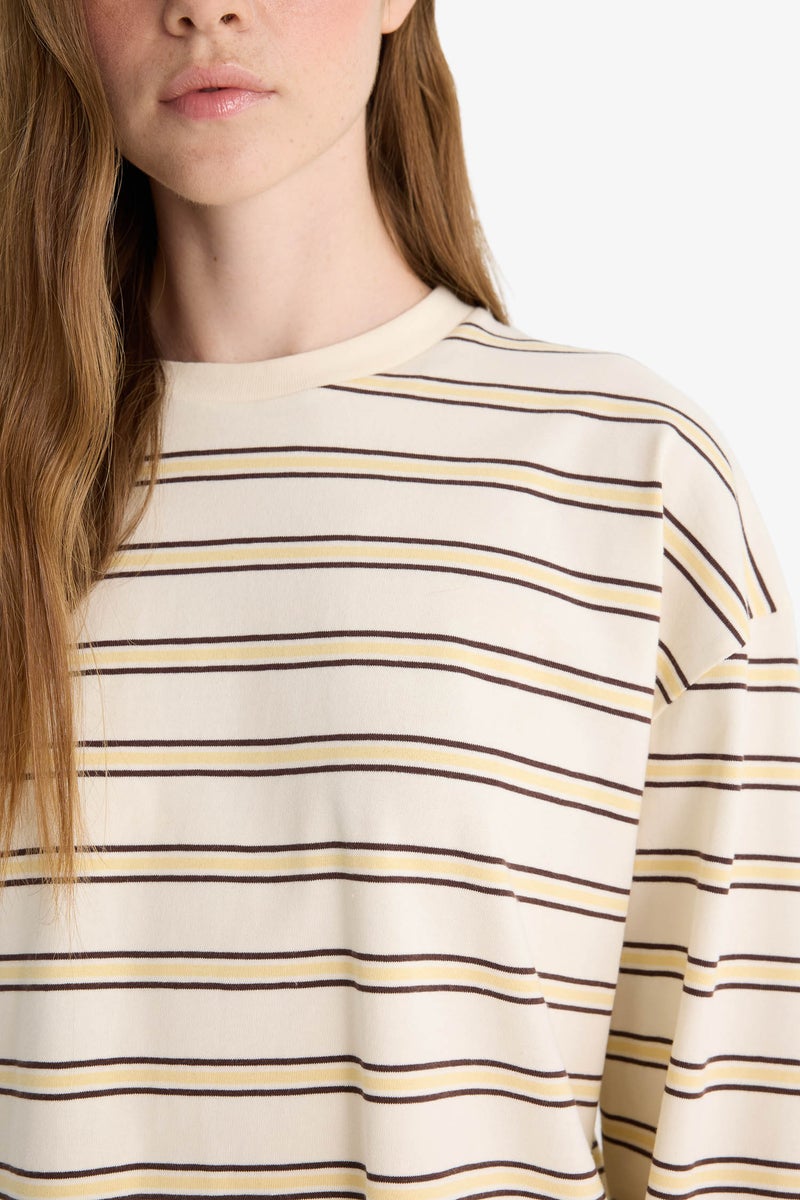 DeFacto Beige Woman Loose Fit Long Sleeve Sweatshirt Casual - Image 5